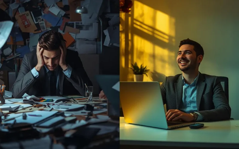 Busy and stressed VS relaxed and organized