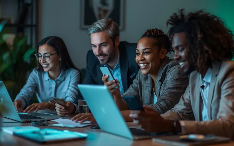 Business owners setting up automation