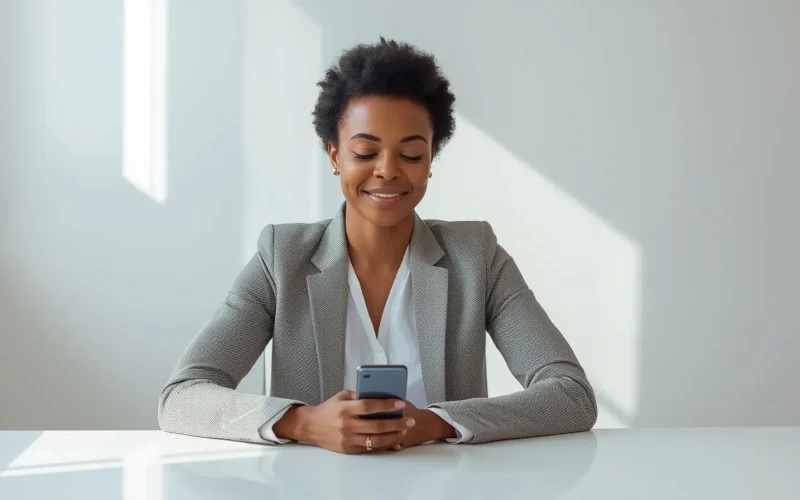 A businesswoman receiving a mobile appointment reminder
